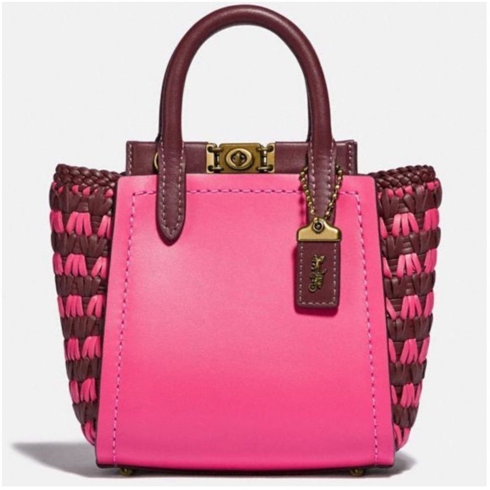 Coach Mini 619 Confetti Pink Troupe Tote 16 With Weaving Purse Handbag Crossbody - Picture 1 of 15